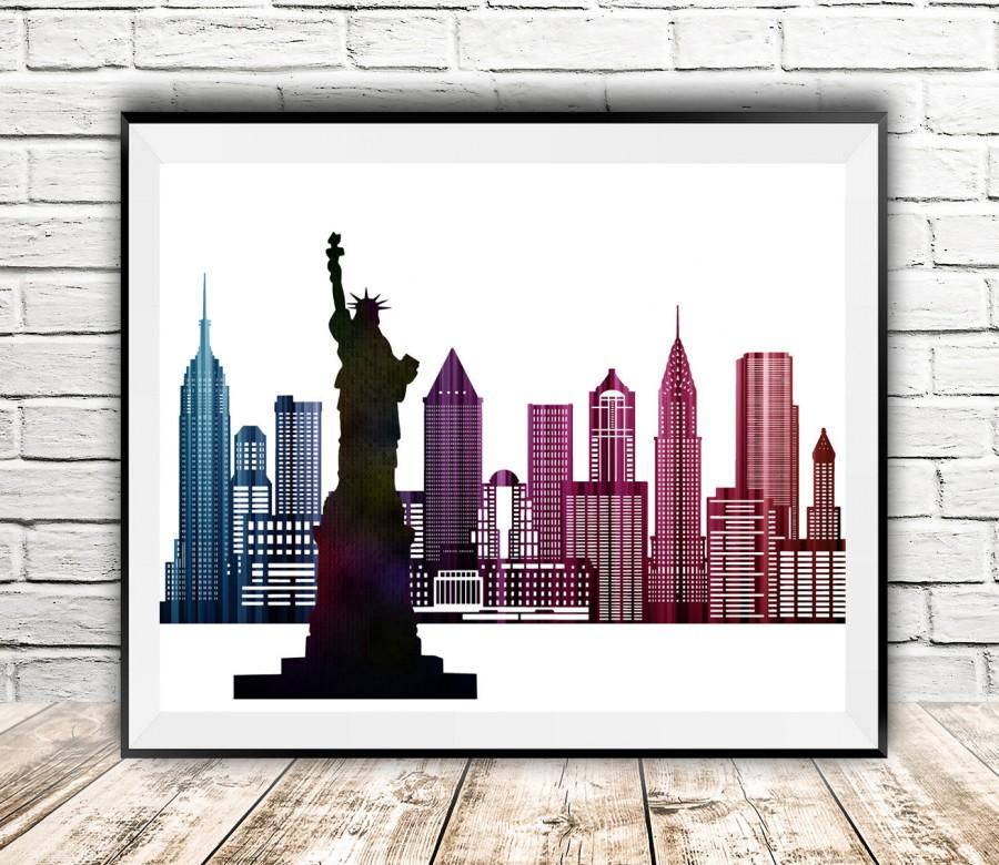 Свадьба - New York skyline, New York print, Illustration art, New York minimalist, New York poster, New York wall decor, New York, InstantDownloadArt1