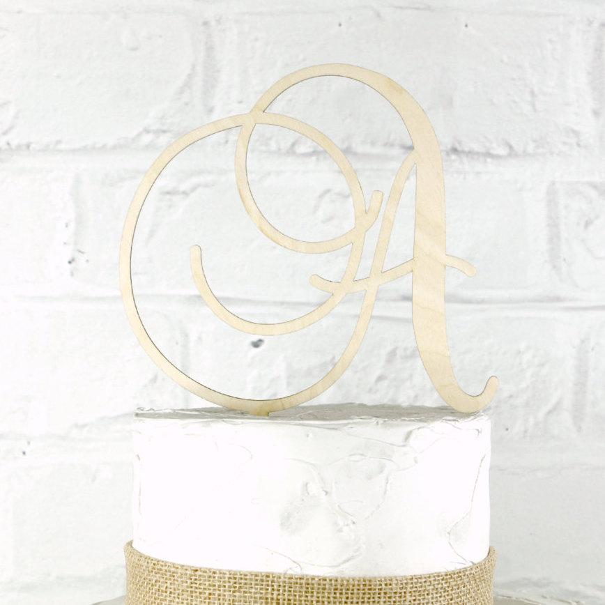 Mariage - 6 Inch Rustic Wedding Cake Topper Monogram Personalized in Any Letter A B C D E F G H I J K L M N O P Q R S T U V W X Y Z