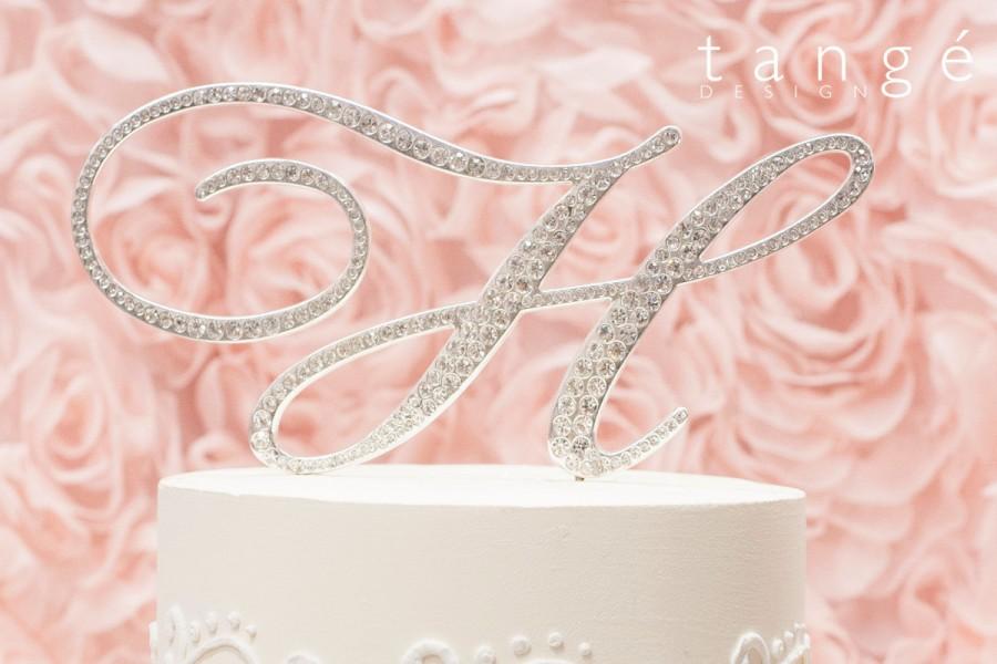 زفاف - A-Z Initial Silver METAL Wedding H Cake Toppers, Fine Set-In Rhinestones in any letter A B C D E F G H I J K L M N O P Q R S T U V W X Y Z