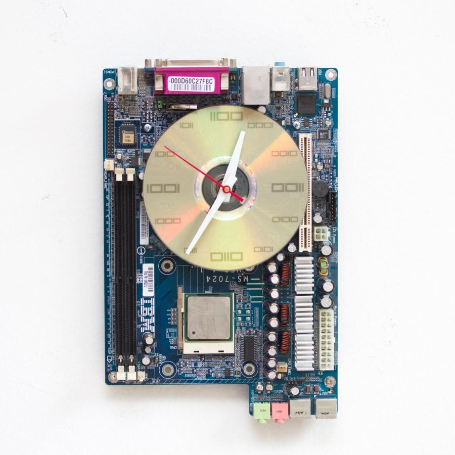 Wedding - Geeky Wall clock - recycled Computer clock- gifts for him - blue circuit board wall clock - c9950