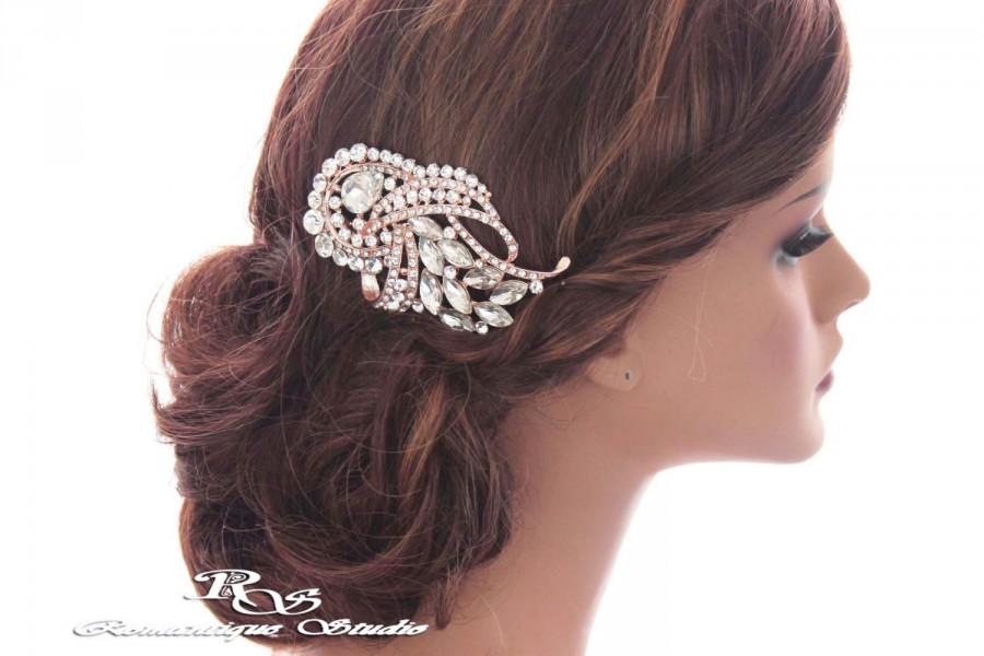 زفاف - Crystal bridal hair comb, ROSE GOLD Rhinestone hair comb, Crystal hair piece, Wedding hair comb vintage, Wedding hair accessories 5190RG