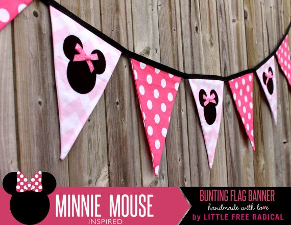 Mariage - Minnie Mouse With Bows Polka Dot & Chevron Fabric Pennant Bunting Banner - Great For Party Decor, Nursery, Playroom, Photo Prop