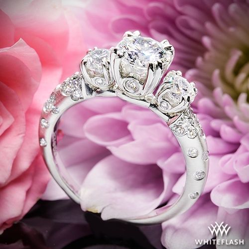 زفاف - Platinum Champagne Petite 3 Stone Engagement Ring (0.50ctw ACA Side Stones Included)
