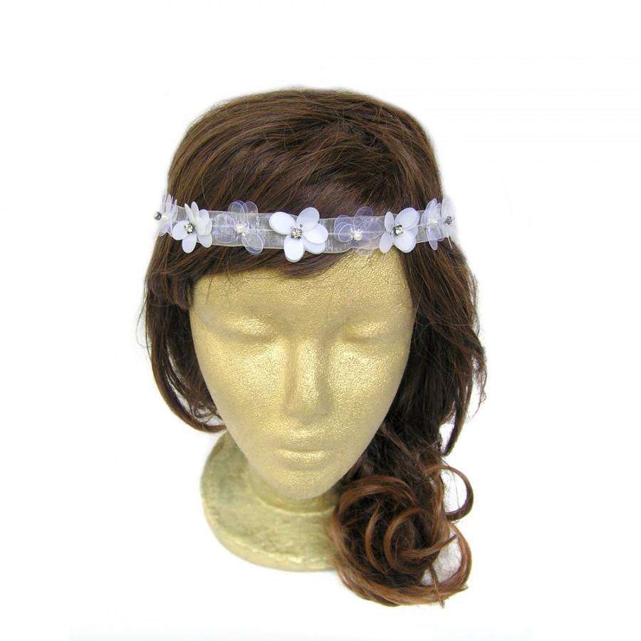 Hochzeit - White Flower Headband, Sequin Headband, Bohemian Headband, Bridesmaid Headband, Bachelorette Party Headband, White, Mint, Blush, Purple