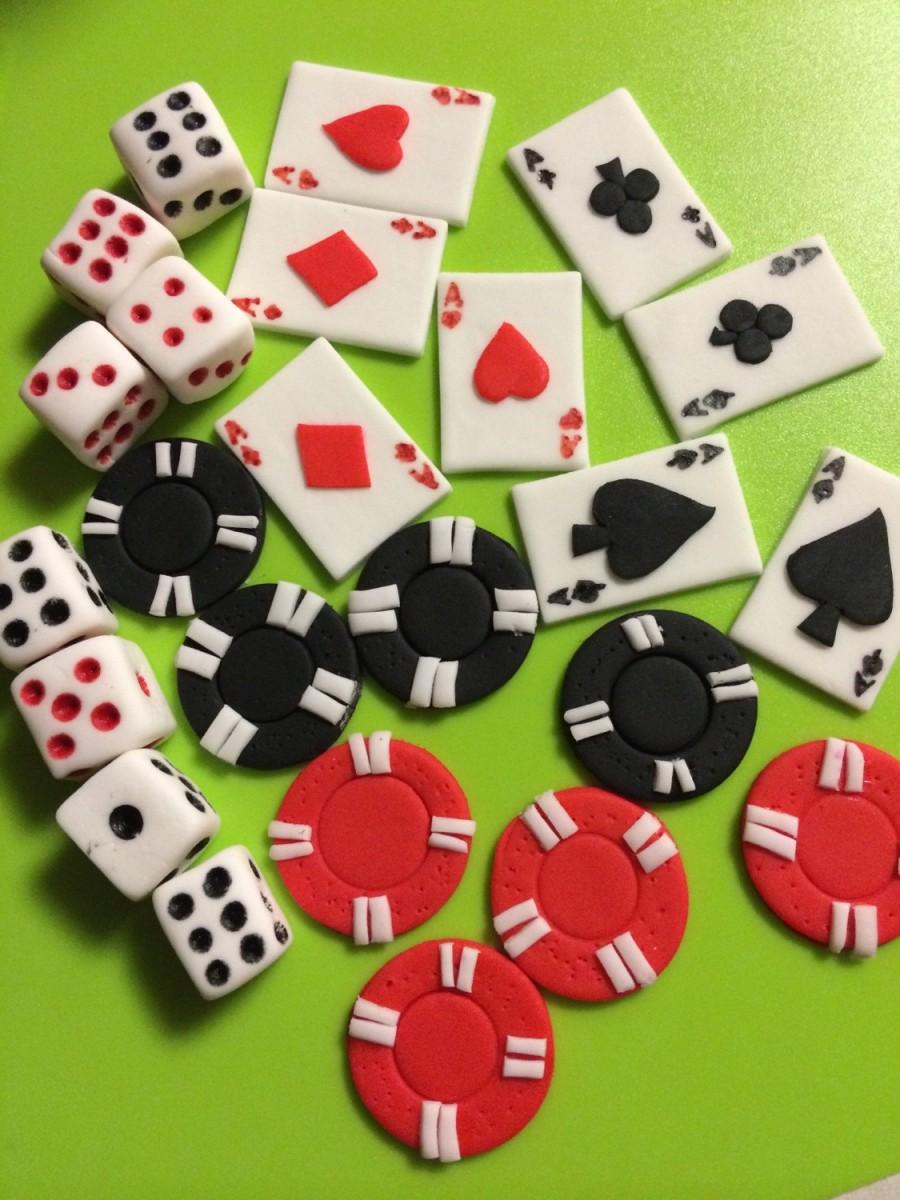Mariage - 24 casino cupcake toppers adult edible fondant cake topper decorations dice cards poker bachelorette party adult men ladies