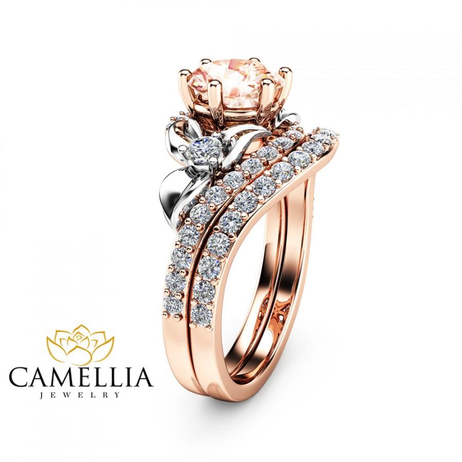 زفاف - Morganite Unique Engagement Ring Set 14K Two Tone Gold Engagement Rings Unique Morganite Rose Gold Rings