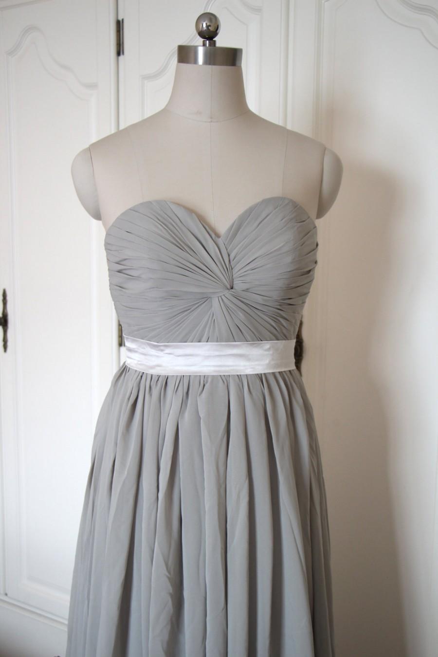 Свадьба - Gray Chiffon Bridesmaid Dress Long Grey Sweetheart Bridesmaid Dress - Custom Dress