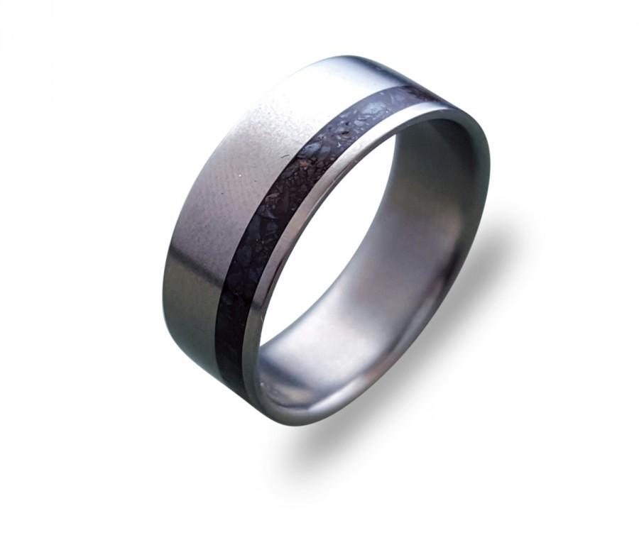 Wedding - Titanium ring for men with Dinosaur Fossil Inlay, mens titanium band men ring