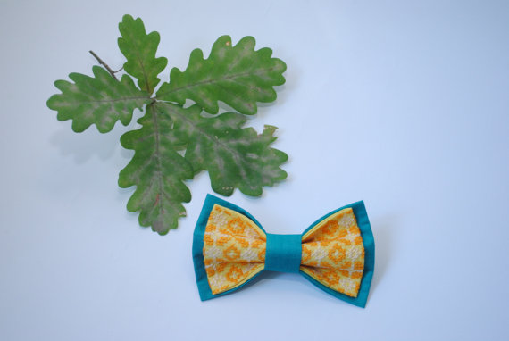 Mariage - Yellow Sea wave Embroidered bow tie Mens bow tie Gift ideas him Bow ties for men For groom For groomsmen For best man Boys bow ties Fathers