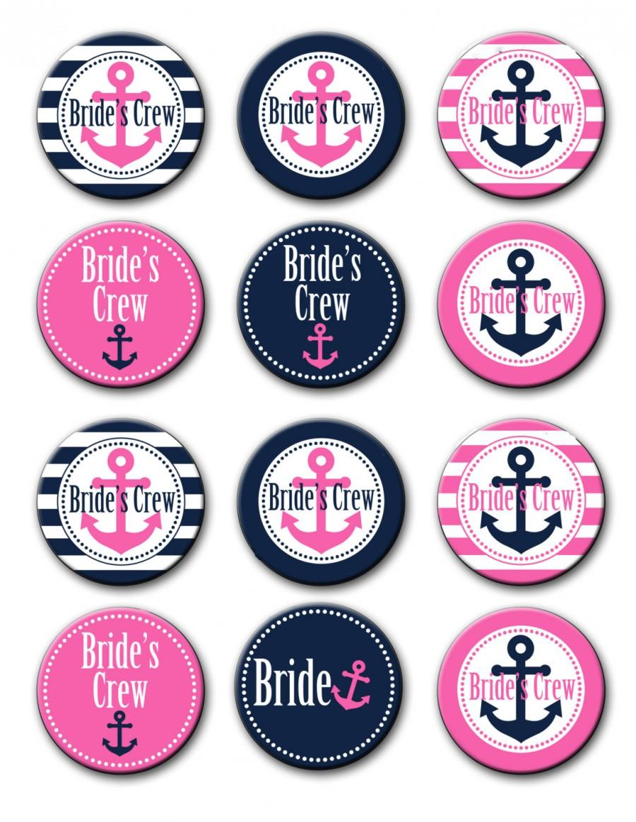 Mariage - Nautical Bachelorette Bridal Shower Party Favors 2.25 inch Pinback Buttons Pins Badges The Bachelorette Party Captain Bride & Bride's Crew