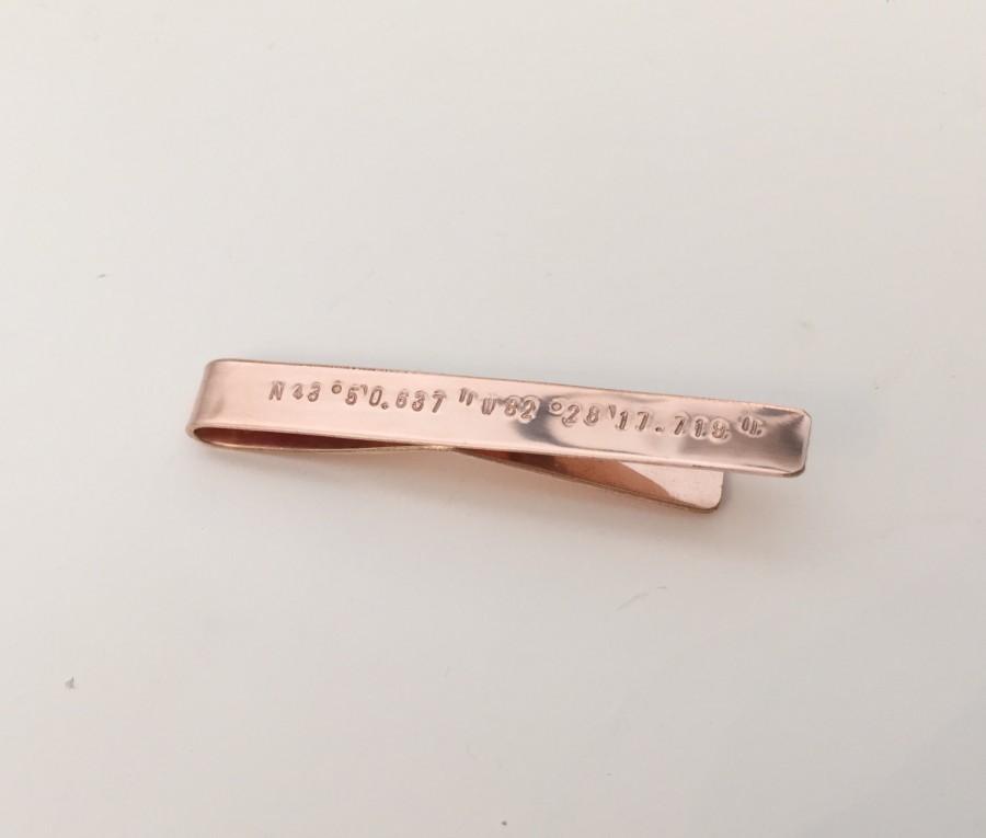 Wedding - Rose Gold Tie Clip with Hand Stamping, Personalized Rose Gold Tie Bar for Men, Groomsmen Gift