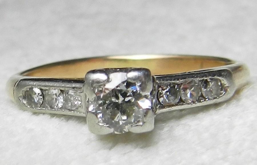 Mariage - Engagement Ring 1920's Old European Cut Diamond 0.40 cttw Vintage Engagement Ring 14k white and yellow gold