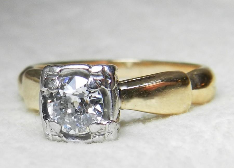 Hochzeit - Vintage Engagement Ring .47 Ct tdw Old European Cut Diamond Engagement Ring Diamond Ring 1920s OEC 14K Gold Ring