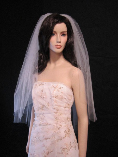 زفاف - 40 inch 2 tier fintertip veil, bridal veil, wedding veil with blusher, fine, soft bridal illusion tulle, classic, plain, simple elegant