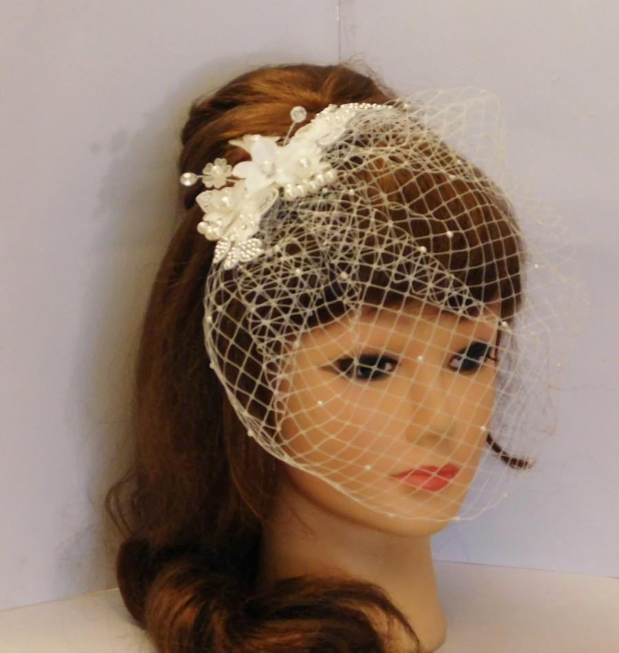 زفاف - Birdcage veil with top  comb,  Blusher veil, French net Russian Net Veil.Wedding, Bridal comb pearls Crystal bridal clip