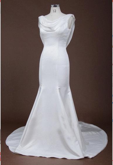 Hochzeit - Sleek Unique Cowl neck Beaded Back Wedding Dress, 1920s inspired wedding dress, Gatsby Wedding Dress, Cowl Neck, Sleek Wedding Dress