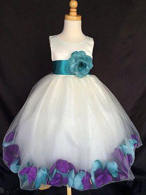 Mariage - Ivory Mixed Rose Petal Dress ALL SIZES Flower Girl Bridesmaid Dress Easter #0043