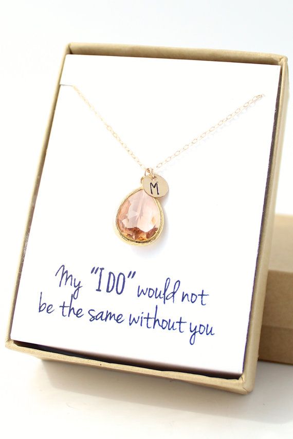 Wedding - Bridesmaid Gift (Peach Champagne / Gold Teardrop Necklace NB1)