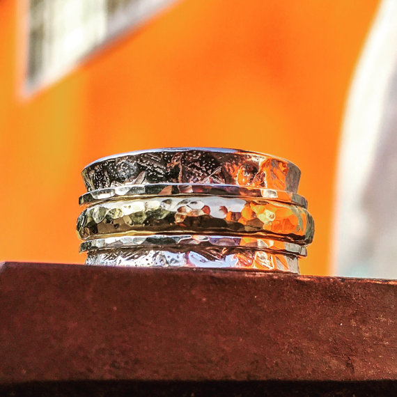 زفاف - Two Tone ring - Silver and Gold spinner ring - Unisex ring - Comfort wedding band - Spinning ring - Worry ring - Meditation ring