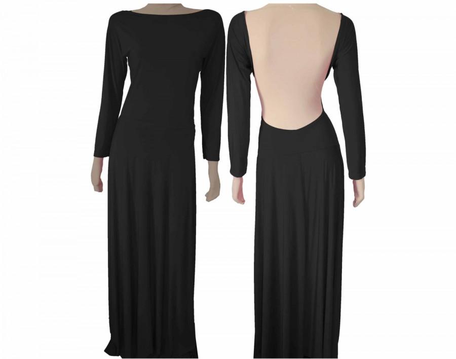 Mariage - Backless bridesmaid dress Long sleeve bridal prom party maxi gown