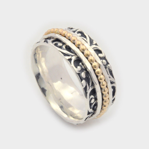 زفاف - Floral Motif Spinner Ring, Leaf Motif Spinner Ring, Elegant Spinner Ring, Silver Spinner Ring, Fidget Ring, Worry Ring, Meditation Ring