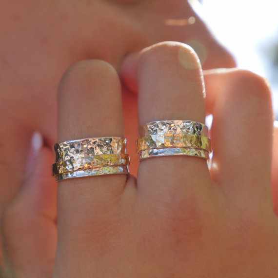 زفاف - Wedding spinner ring - Gold spinner ring - Concave Comfort Fit ring - Spinner wedding ring - Shiny wedding band - silver and gold ring