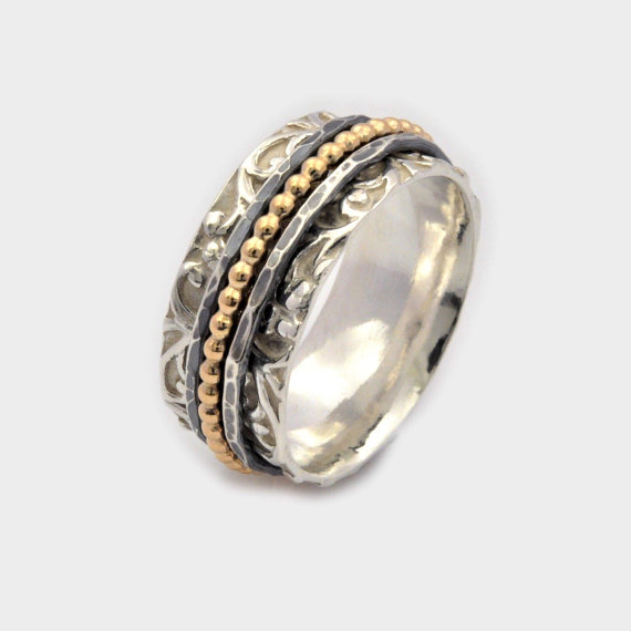 زفاف - Sterling Silver, New Meditation Ring, Spinning Ring, spinner rings, worry ring, anxiety ring, Nickel free silver, Silver and gold Ring