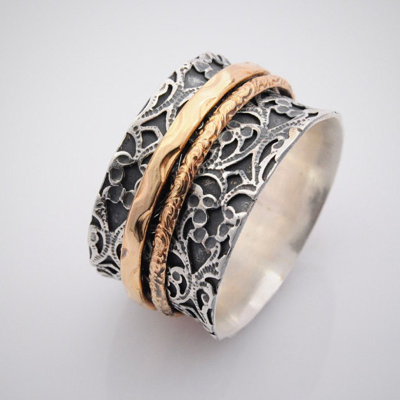 زفاف - Wide Spinner rings for women - meditation band - worry ring - engagement rings - anxiety rings - silver wedding rings - promise rings