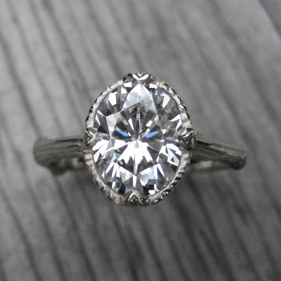 زفاف - Oval Moissanite Branch Engagement Ring: White, Yellow, or Rose Gold; 2.1ct Forever Brilliant ™