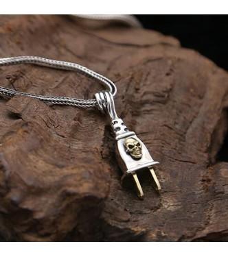 Mariage - Men's Sterling Silver Skull Plug Necklace With Sterling Silver Wheat Chain