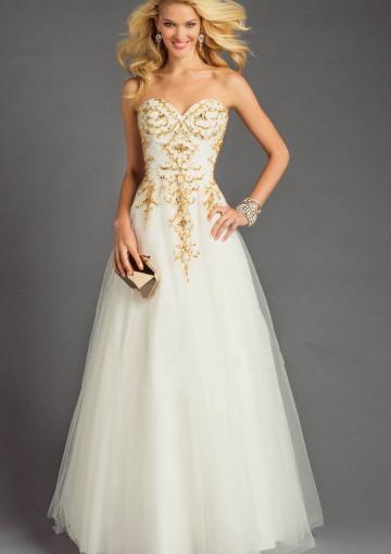 Mariage - Sweetheart Sleeveless Tulle Appliques White Zipper Floor Length Ball Gown