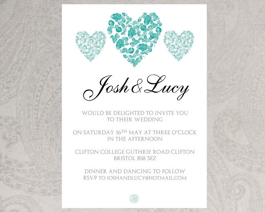 Wedding - Wedding invitation template (trio of  hearts)–DOWNLOAD Printable Microsoft word or PDF template, DIY wedding invite, rose heart, printable