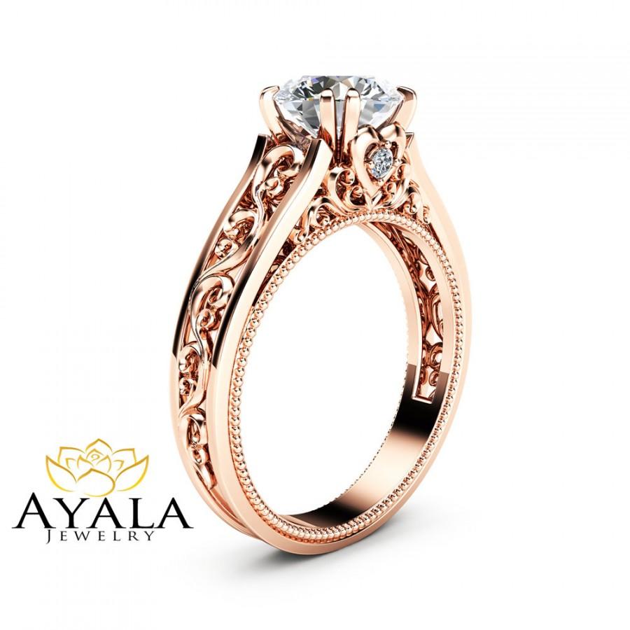 زفاف - Rose Gold Moissanite Engagement Ring Milgrain Moissanite Ring Vintage Engagement Ring