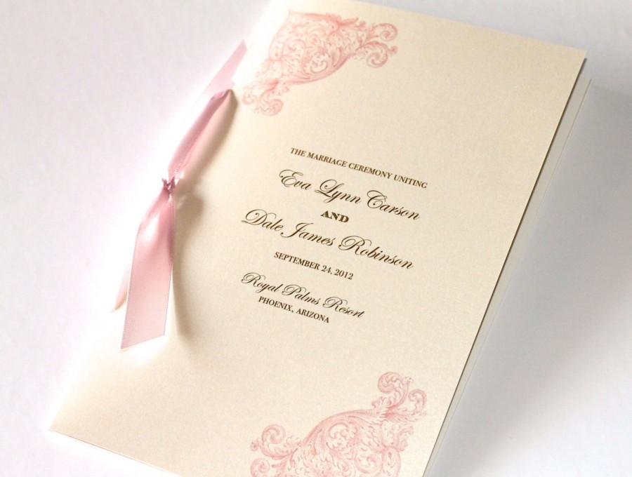 Свадьба - Vintage Wedding Program - Elegant Wedding Program - Ceremony Booklet Style Program -  Order of Service - Ivory Pink Gold - Eva Sample