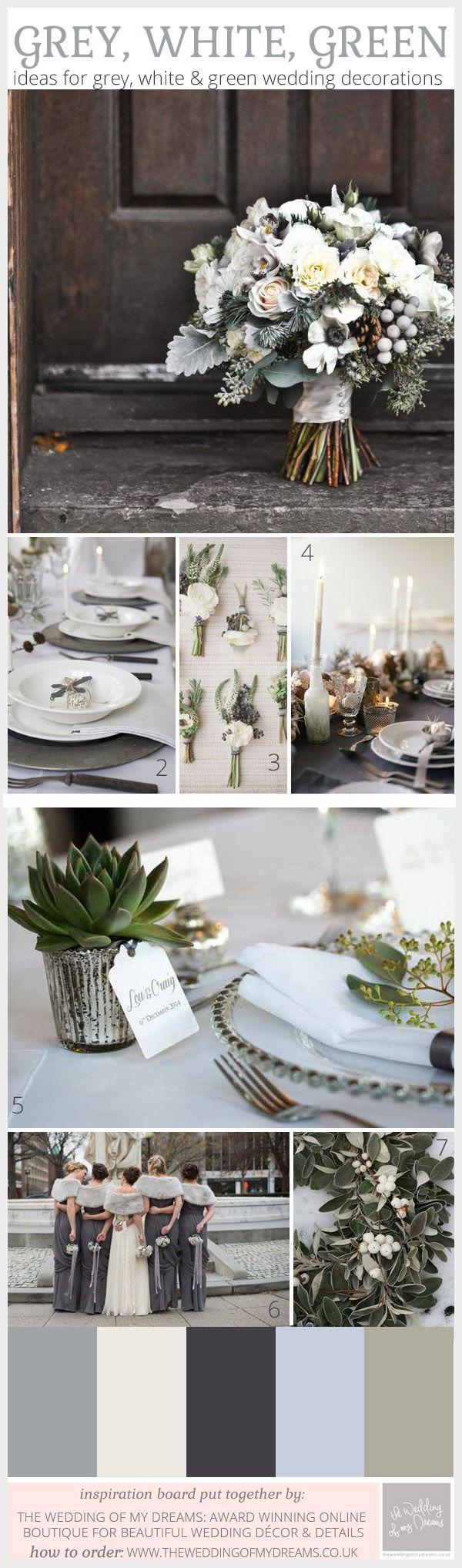 زفاف - Grey White Green Wedding Inspiration Board