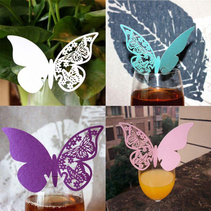 Wedding - 50PCS Butterfly Place Escort Wine Glass Cup Paper Wedding Name Card