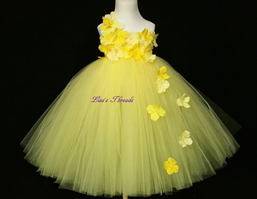 زفاف - Yellow flower girl dress/ Junior bridesmaids dress(WHITE/ IVORY/ PINK/ Aqua many colors available)