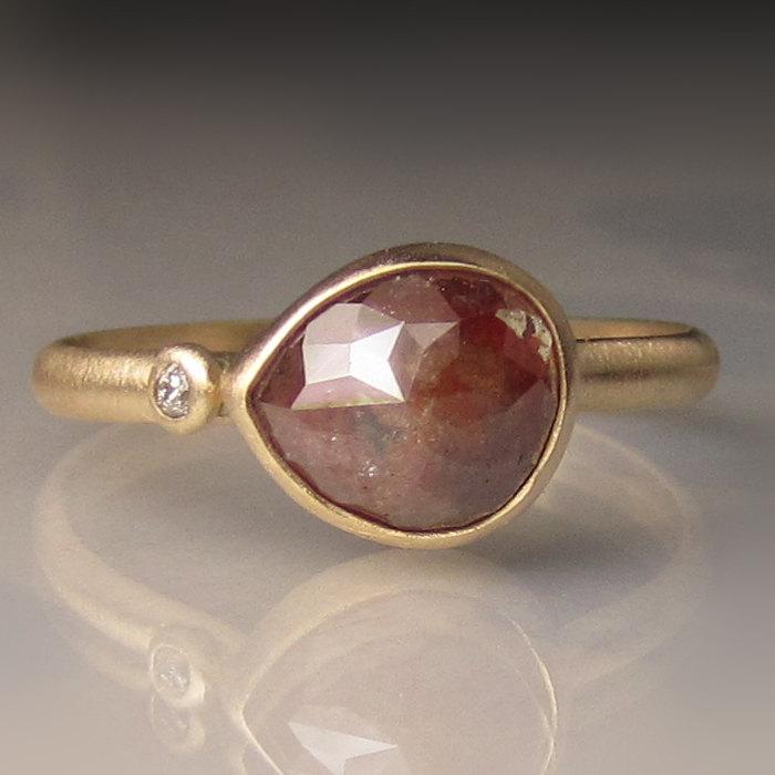 زفاف - 14k Yellow Gold Rose Cut Diamond Engagement Ring, Rose Cut diamond Solitaire Ring, Solid Gold Diamond Multistone Ring,  OOAK