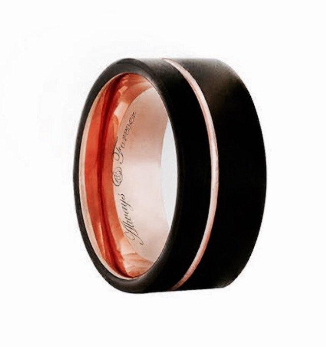 Wedding - Tungsten Rose Gold, Tungsten Band, Tungsten Mens Ring, Mens Rose Gold Band, Engagement Rings, Black Tungsten, Tungsten Wedding Band 12mm