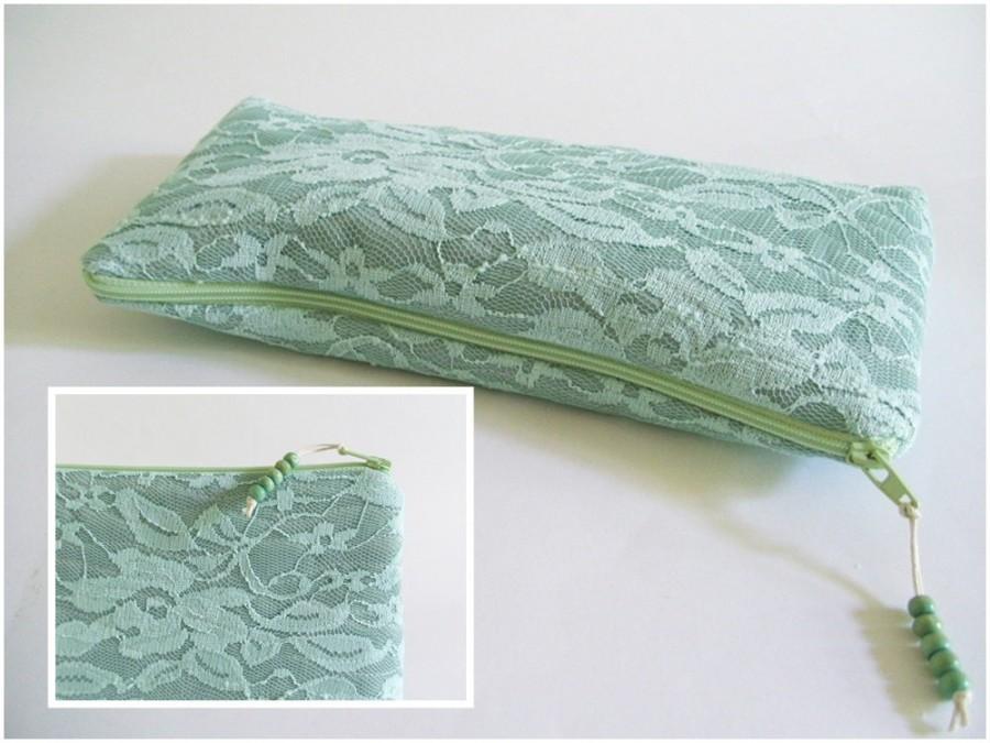 Wedding - Mint Lace Wedding Clutch, Mint Bridal Purse, Mint Bridesmaid Gift Bag, Mint Lace Handbag