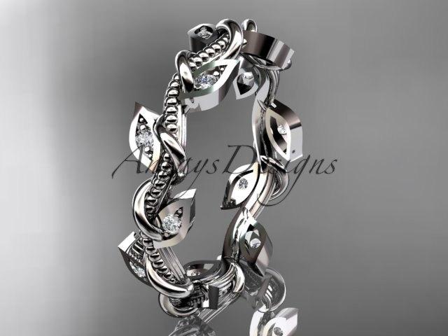 زفاف - 14kt white gold diamond leaf and vine wedding ring, engagement ring, wedding band ADLR79