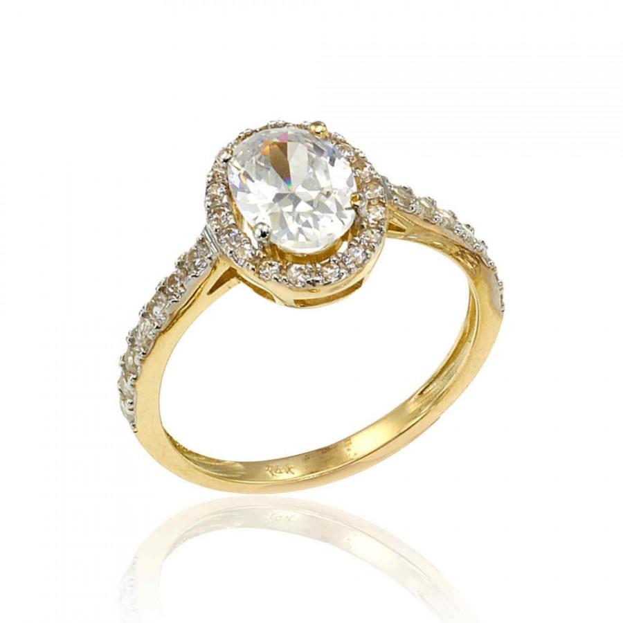 زفاف - 14K Gem stone Ring, Gold Pave Engagement Ring, Engagement Ring, Gifts for Her, Bridal jewelry, Promise Ring, Halo Gold Ring, Free Shipping