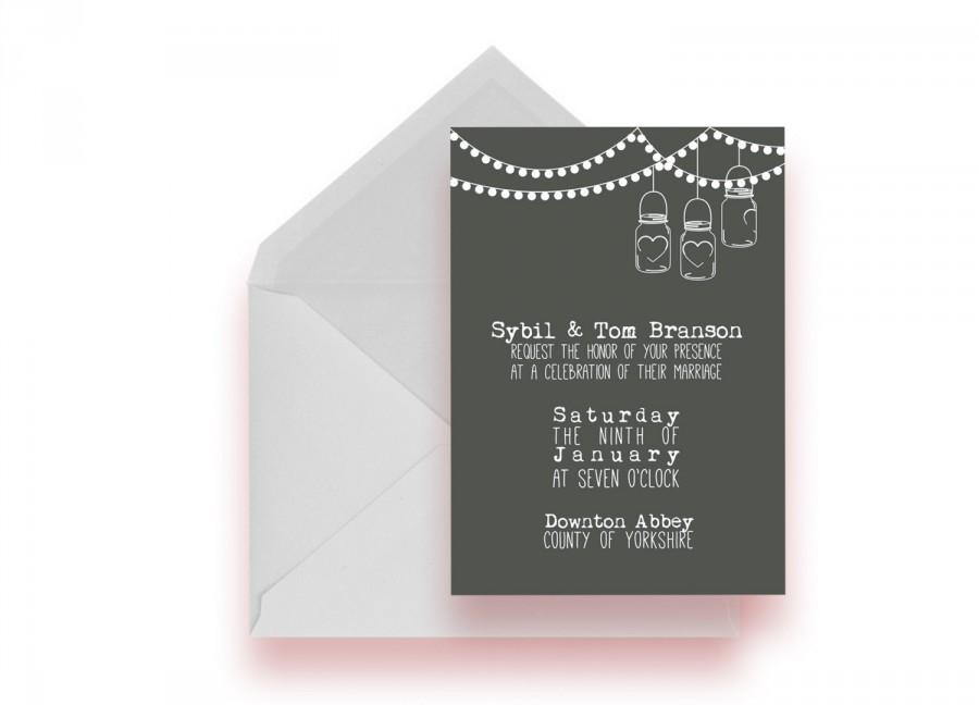 Hochzeit - Custom Printable Wedding Reception Invitation -- Digital File Only -- Mason Jar Bunting
