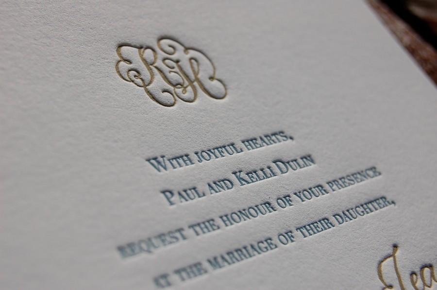 Wedding - Letterpress Wedding Invitation featuring Hand Calligraphy Names and Monogram DEPOSIT