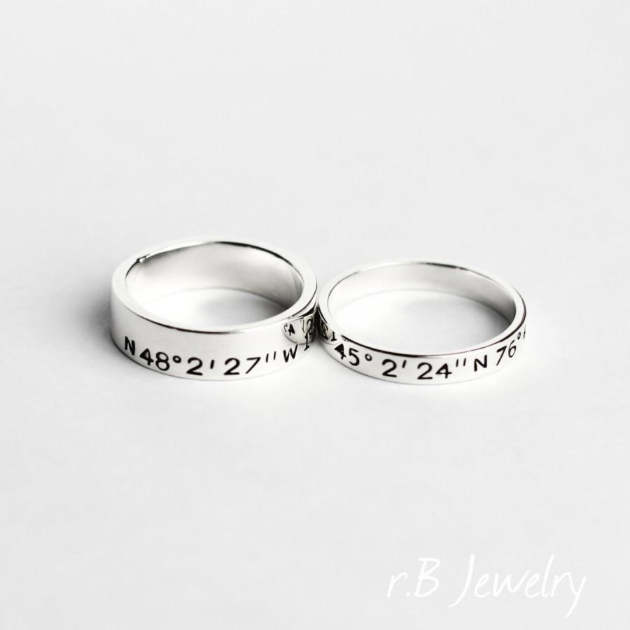 Свадьба - Couple Ring Set, Coordinate Ring, His and Her Promise Ring, Couple Ring, Promise Ring, Personalized Couple Rings, Latitude Longitude Ring