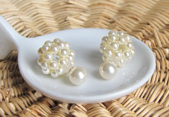 Mariage - Double sided earrings cream jacket two in one earrings double stud cream earrings double pearl earrings front back earring two sided earring