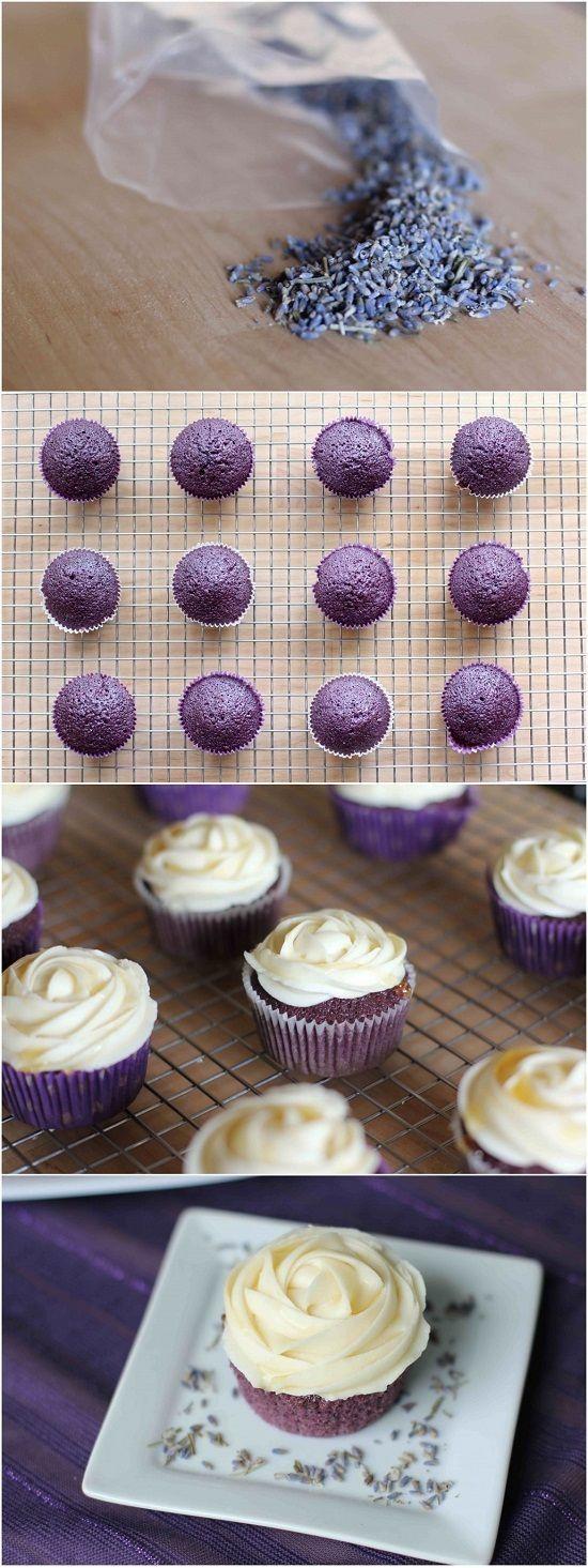 Hochzeit - Lavender Cupcakes With Honey Frosting