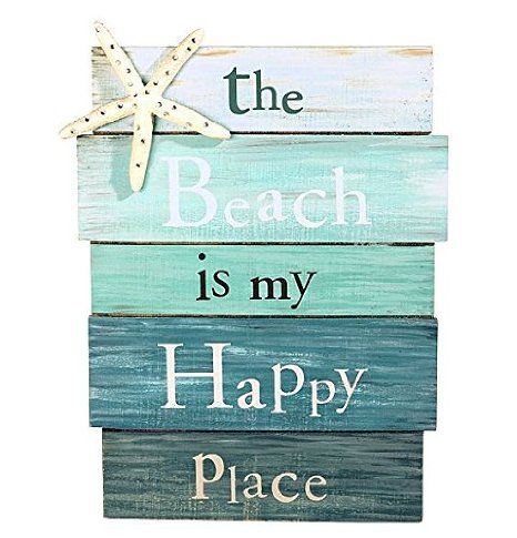 زفاف - "The Beach Is My Happy Place" Sign - Tropical Starfish Plaque Coastal Wall Decor