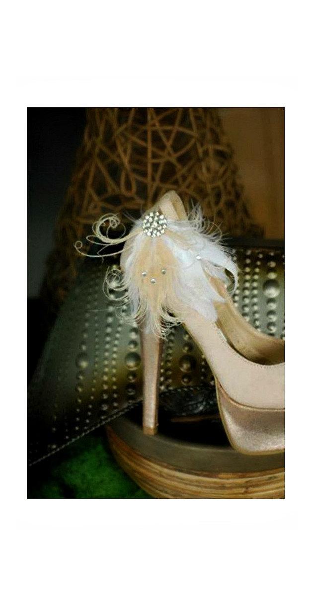 Свадьба - Wedding Shoe Clips White & Ivory Peacock Rhinestone. Bride Bridal Bridesmaid Couture, Wedding Fashion, Diva Glam Bling, Bold Edgy Burlesque