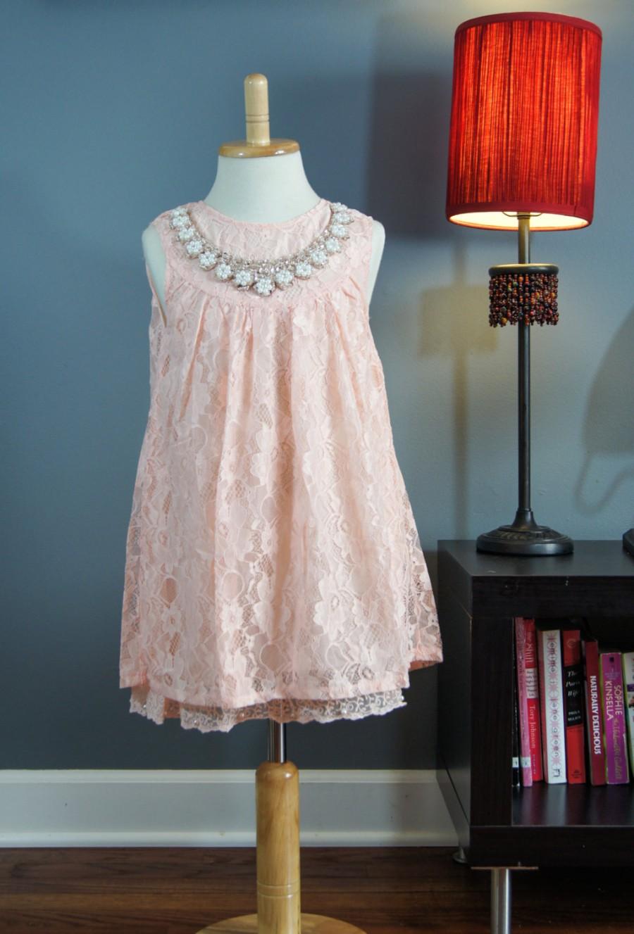 Wedding - Cora pink lace flower girl dress, peachy pink girl dress, lace dress, baby dress, toddler dress, girl dress, lace flower girl dress